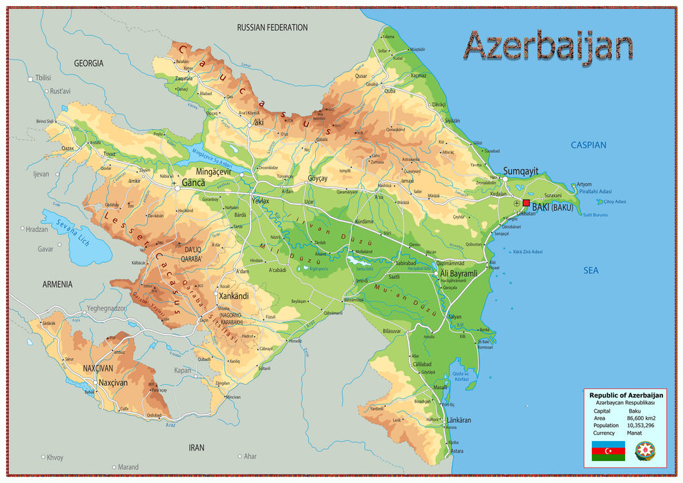 Physical Map of Azerbaijan - The Oxford Collection