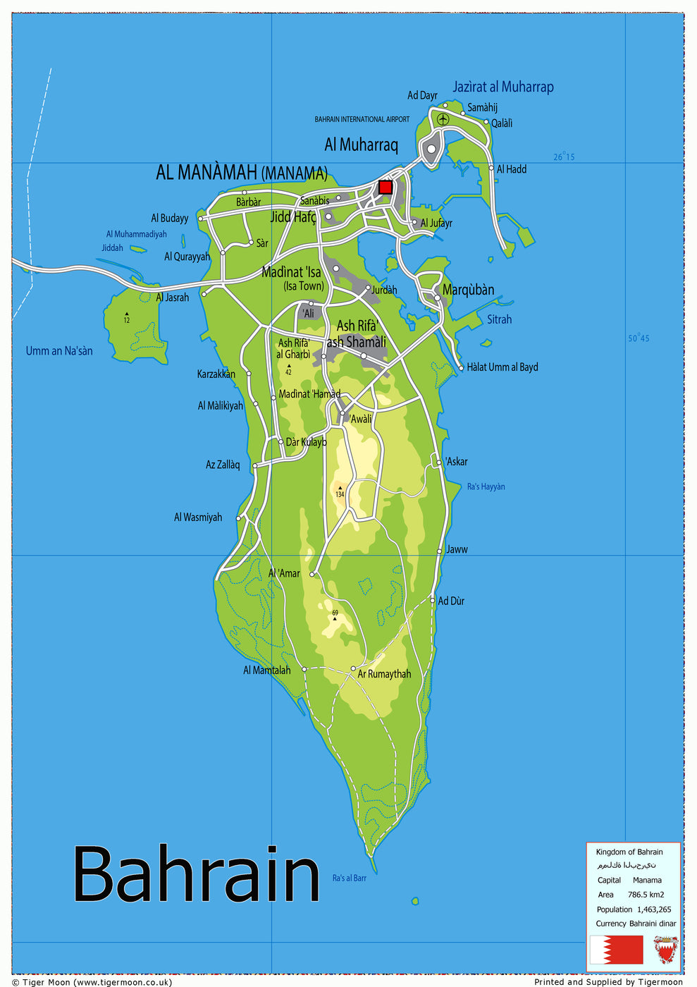 Bahrain Route Map Physical Map of Bahrain - The Oxford Collection– I Love Maps