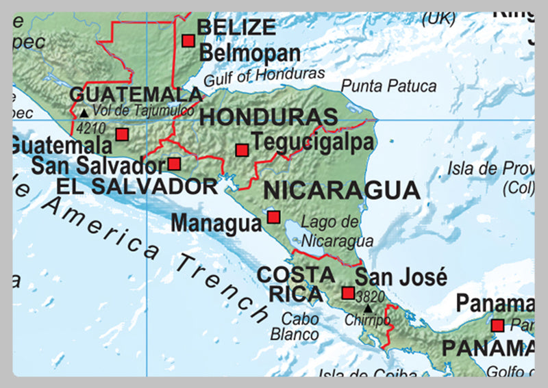 Central America and the Caribbean Physical Map