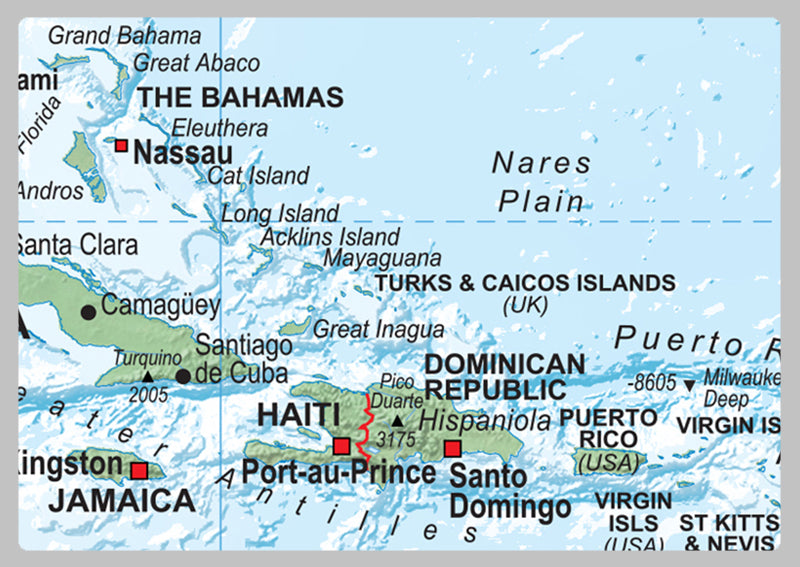 Central America and the Caribbean Physical Map
