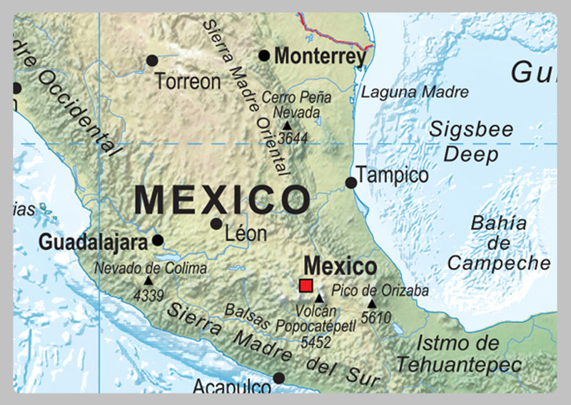 Central America and the Caribbean Physical Map