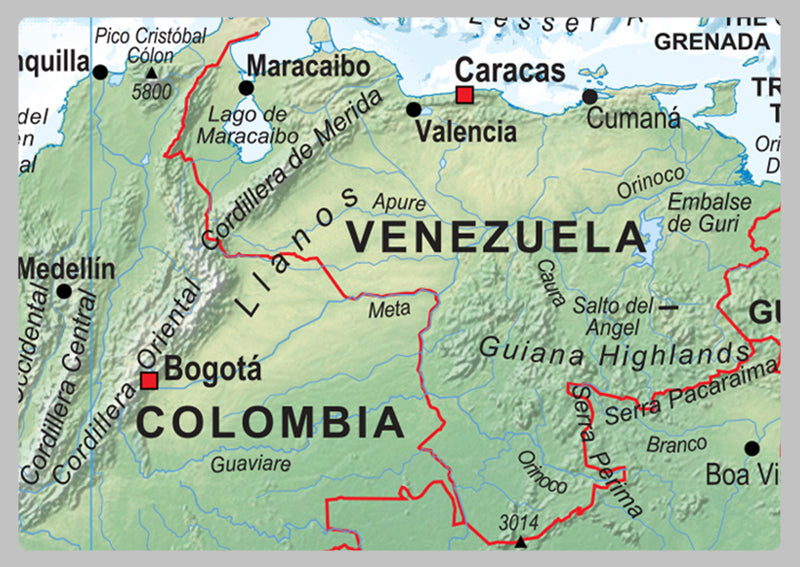 Central America and the Caribbean Physical Map
