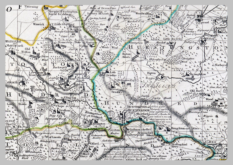 1749 - Map Of Huntingdon by Emanuel Bowen