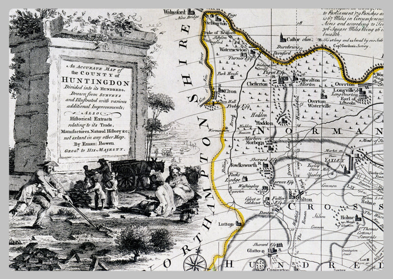 1749 - Map Of Huntingdon by Emanuel Bowen