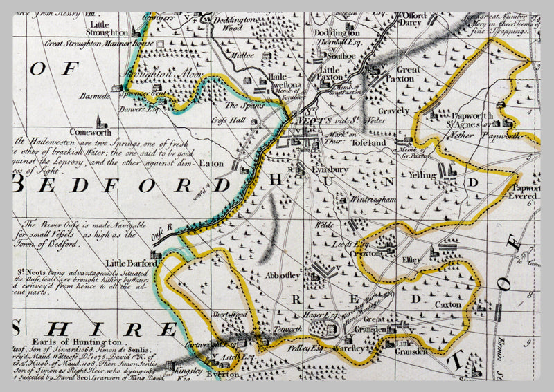 1749 - Map Of Huntingdon by Emanuel Bowen