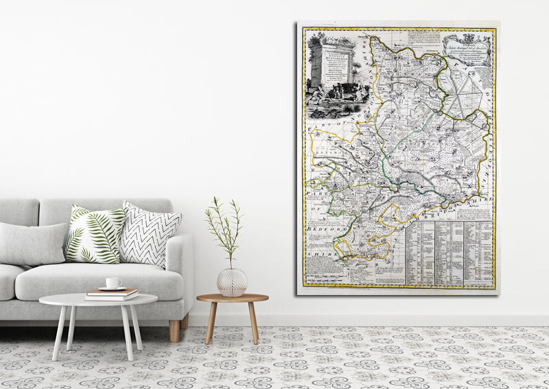 1749 - Map Of Huntingdon by Emanuel Bowen