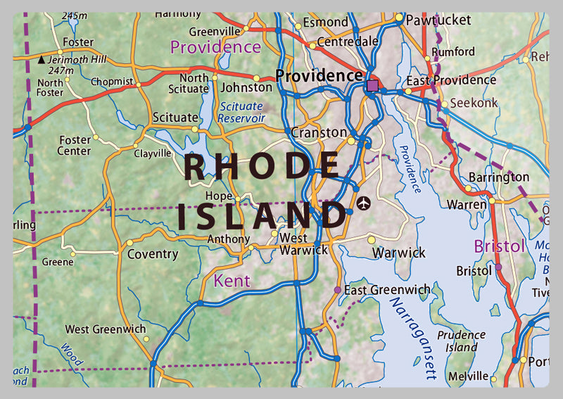 Rhode Island and Connecticut Physical Map