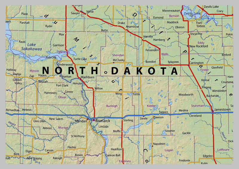 Dakota and Nebraska Physical Map