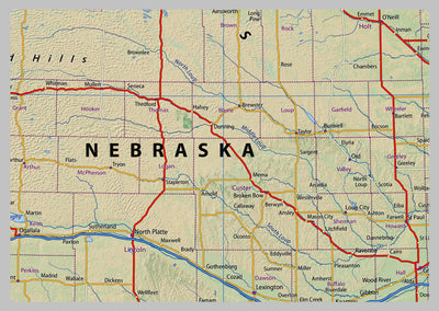 Dakota and Nebraska Physical Map
