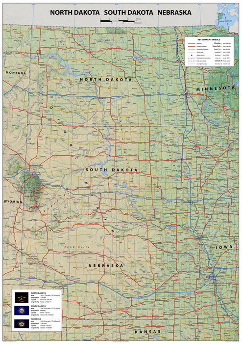 Dakota and Nebraska Physical Map