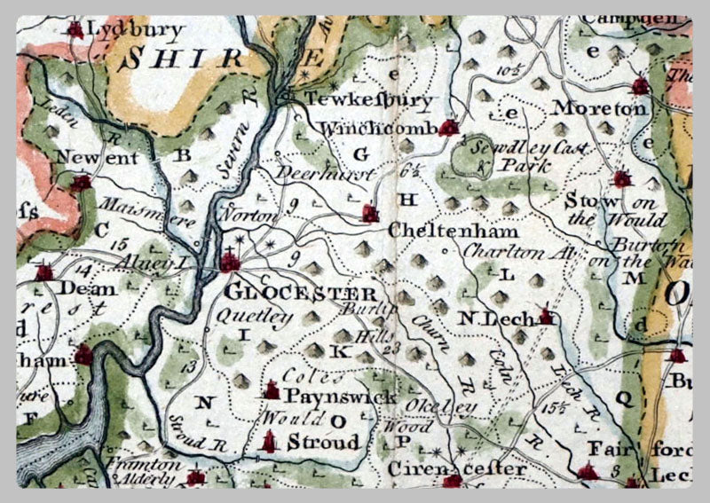 1780 - Map Of Gloucester by Emanuel Bowen