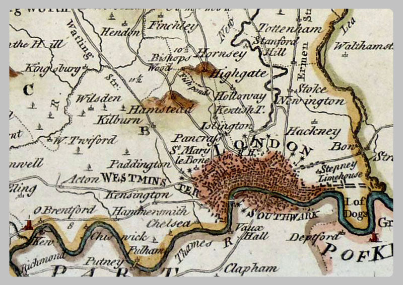 1757 - Map Of Middlesex by Emanuel Bowen