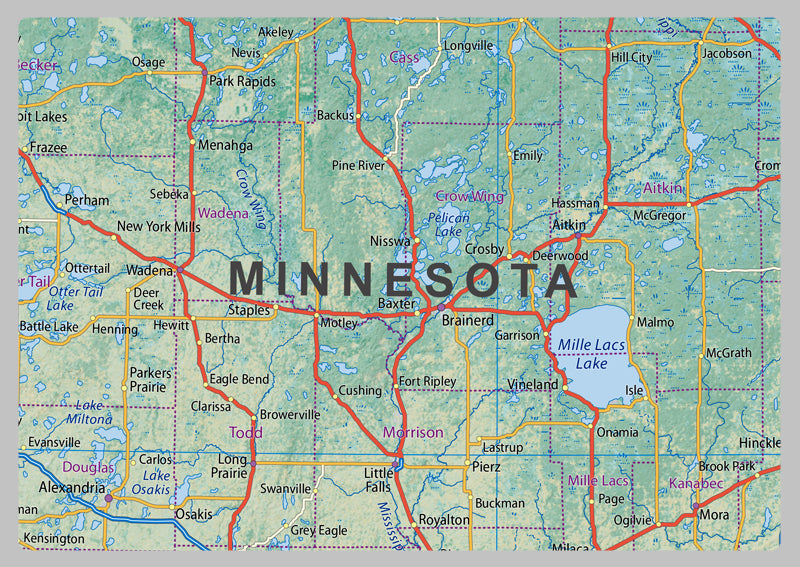 Minnesota and Iowa Physical State Map