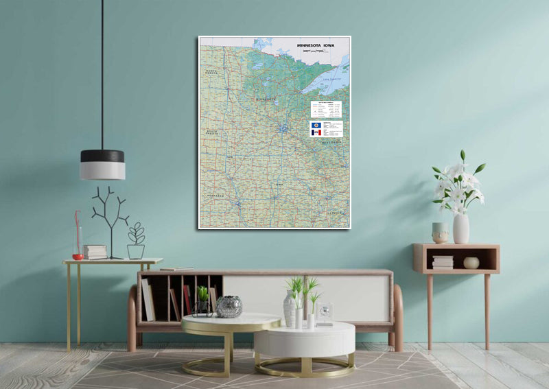 Minnesota and Iowa Physical State Map