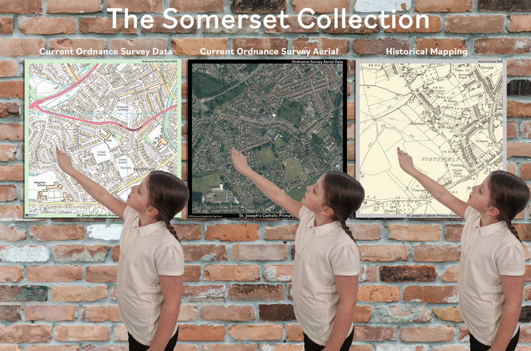 The Somerset Collection - Postcode Centred set of 3 maps. Historical-Aerial-Ordnance Survey.