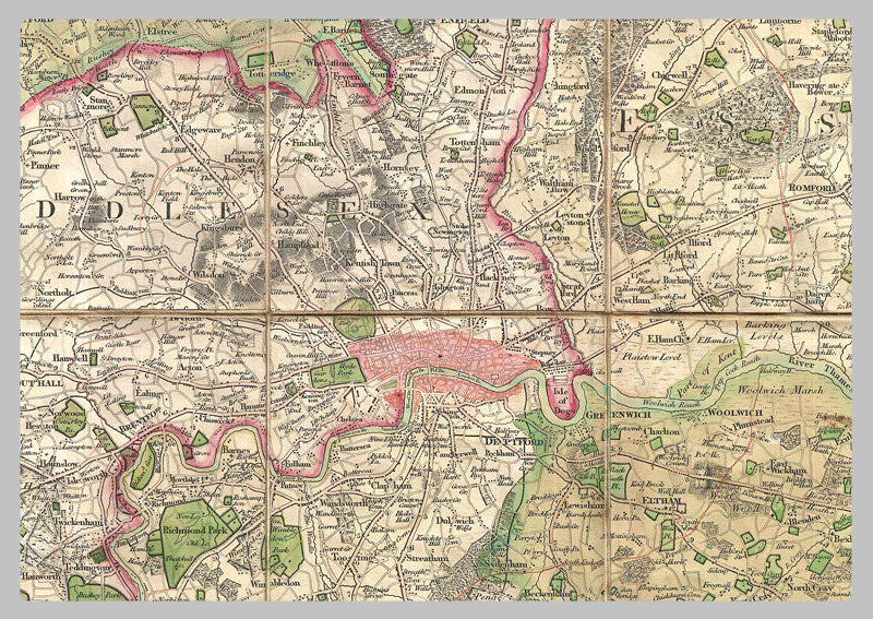 1820 - Mogg's Twenty Four Miles Round London Map