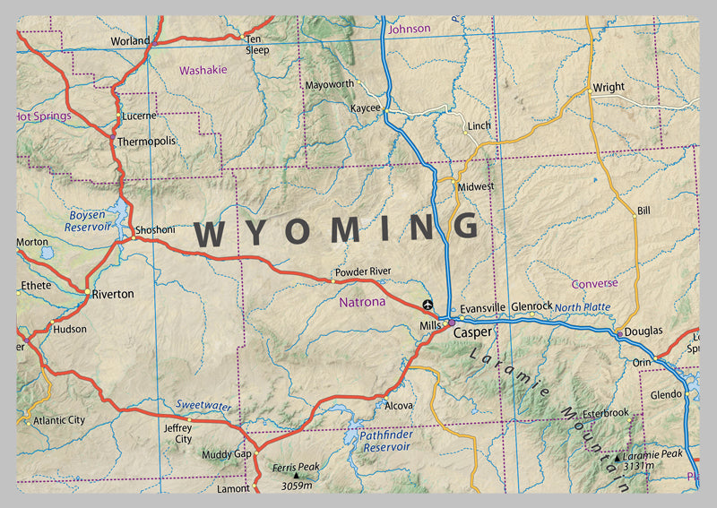 Montana, Idaho and Wyoming Physical Map