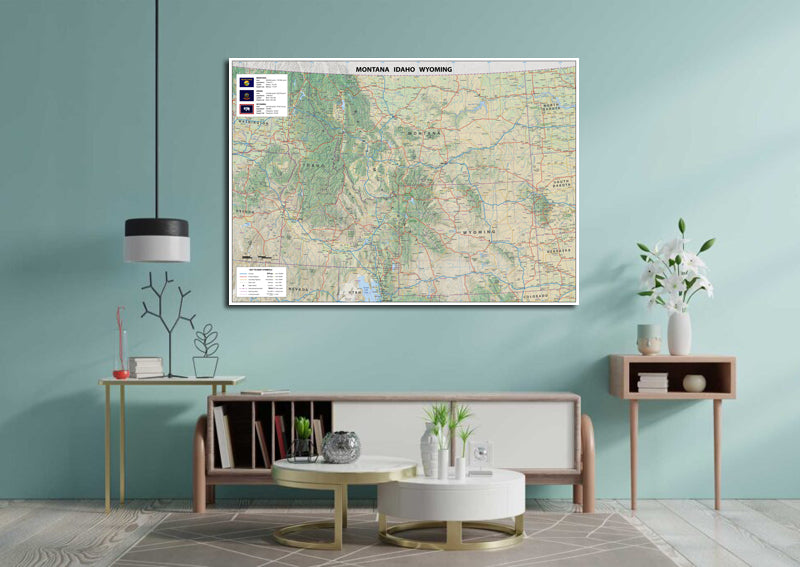 Montana, Idaho and Wyoming Physical Map