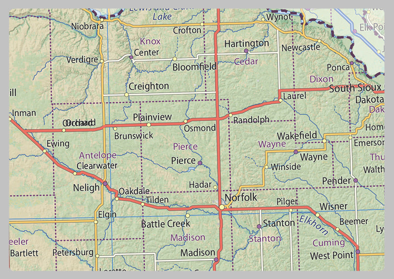 Nebraska Physical State Map