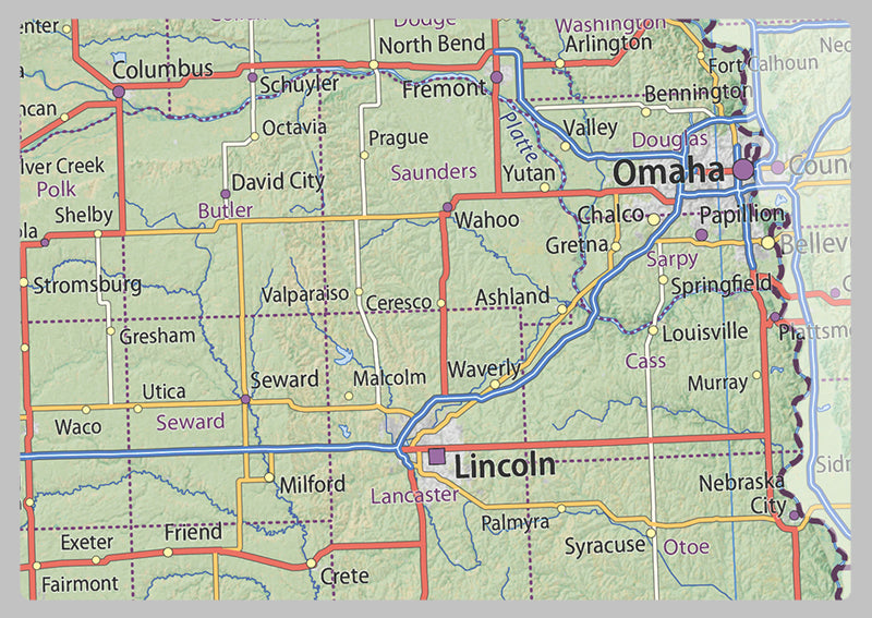 Nebraska Physical State Map