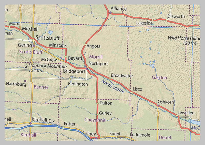 Nebraska Physical State Map