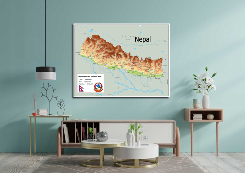 Physical Map of Nepal - The Oxford Collection
