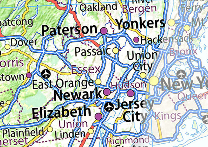 New Jersey and Delaware Physical State Map