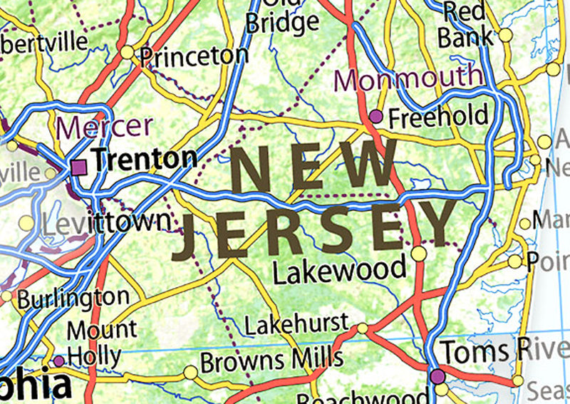 New Jersey and Delaware Physical State Map