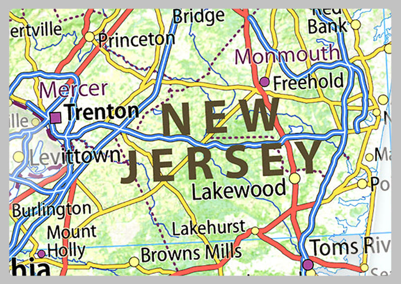 New Jersey and Delaware Physical State Map