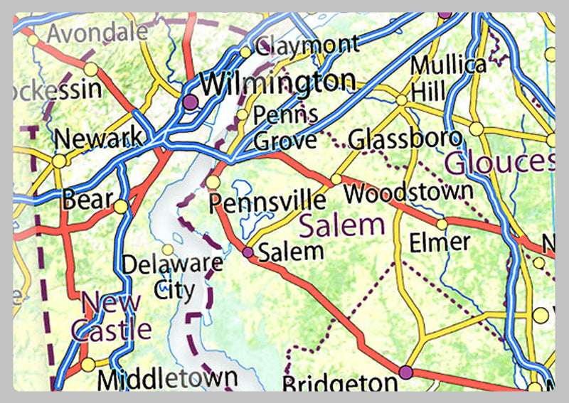 New Jersey and Delaware Physical State Map