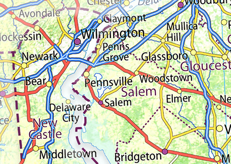 New Jersey and Delaware Physical State Map