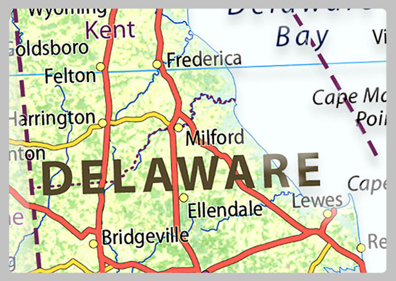New Jersey and Delaware Physical State Map