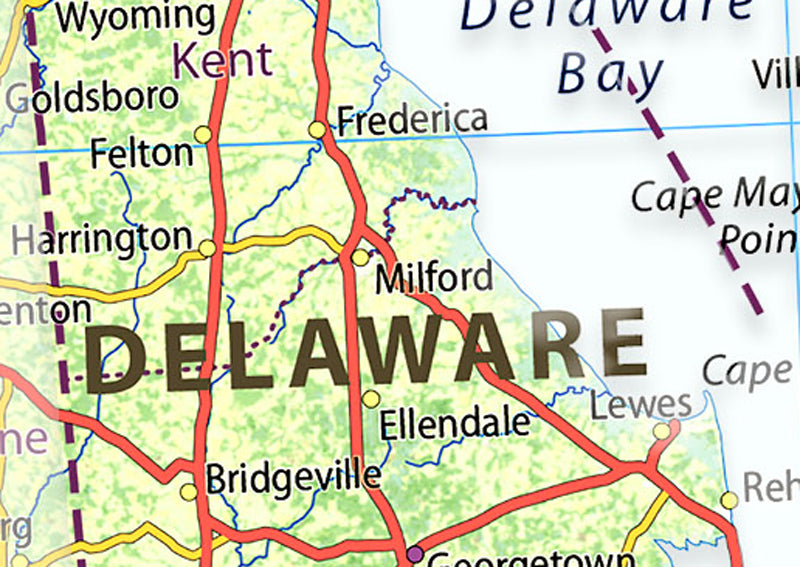 New Jersey and Delaware Physical State Map