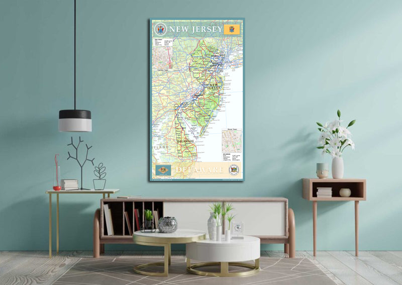 New Jersey and Delaware Physical State Map