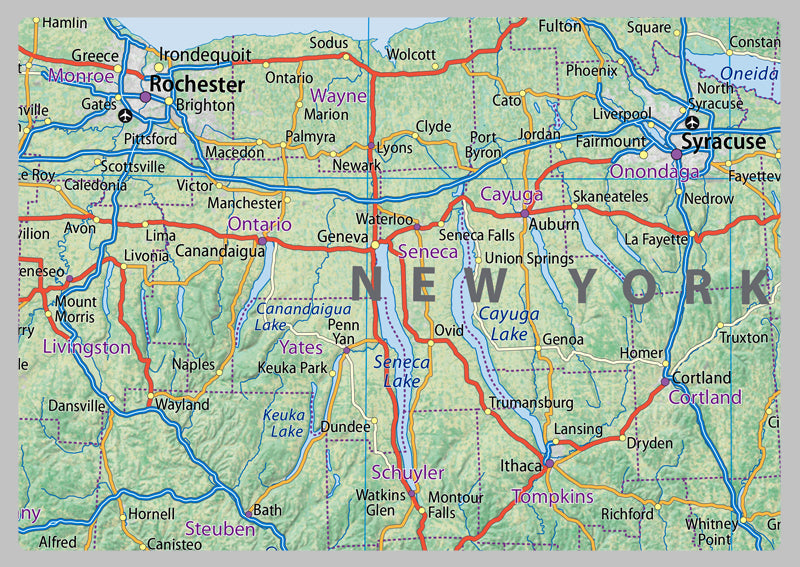 New York and Pennsylvania Physical State Map