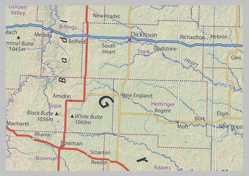 North Dakota Physical State Map