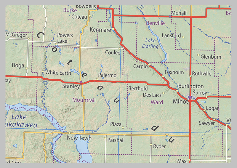 North Dakota Physical State Map