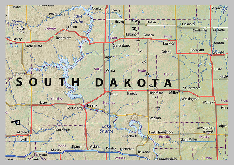 North and South Dakota Physical State Map
