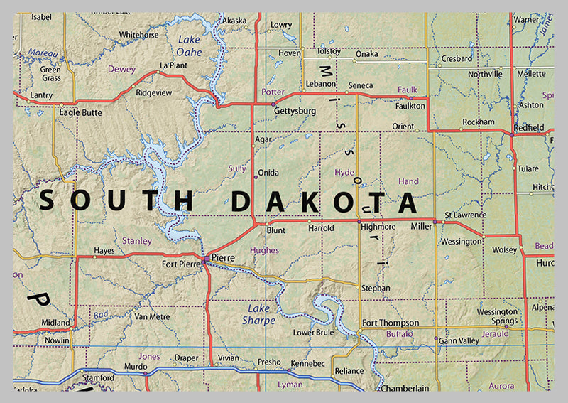 North and South Dakota Physical State Map