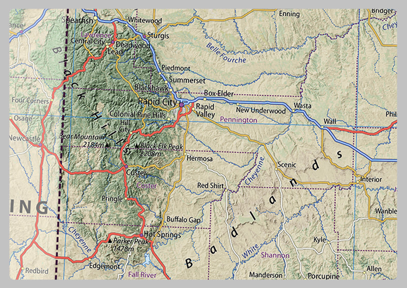 North and South Dakota Physical State Map