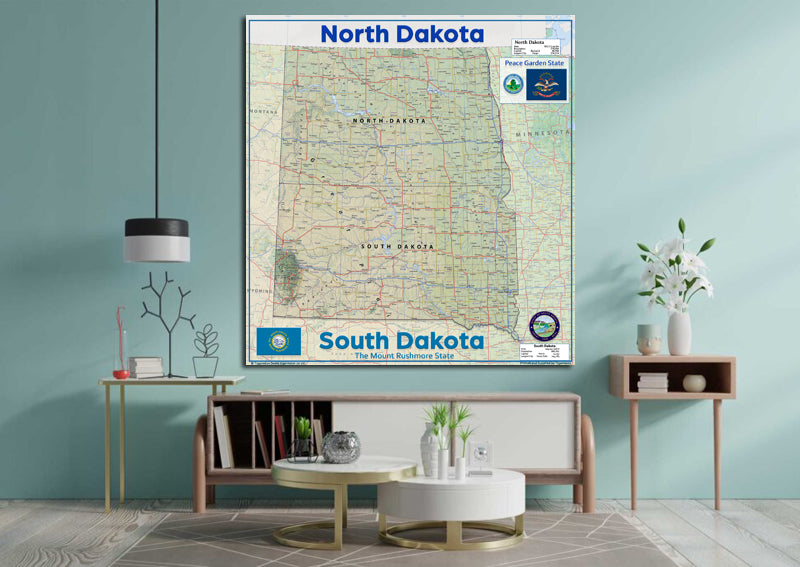 North and South Dakota Physical State Map