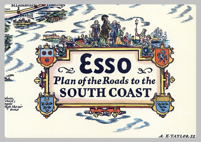 1931 - Pratt's Esso Plan of Roads to the South Coast Map