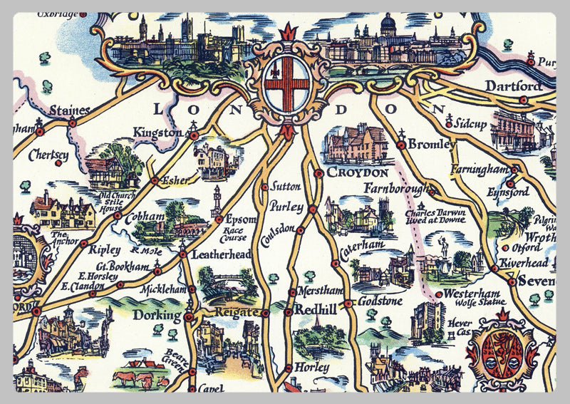 1931 - Pratt's Esso Plan of Roads to the South Coast Map