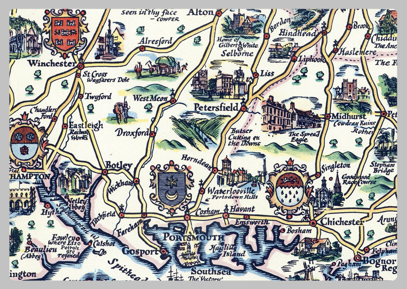 1931 - Pratt's Esso Plan of Roads to the South Coast Map