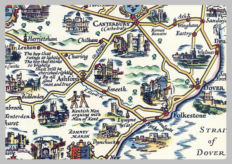 1931 - Pratt's Esso Plan of Roads to the South Coast Map