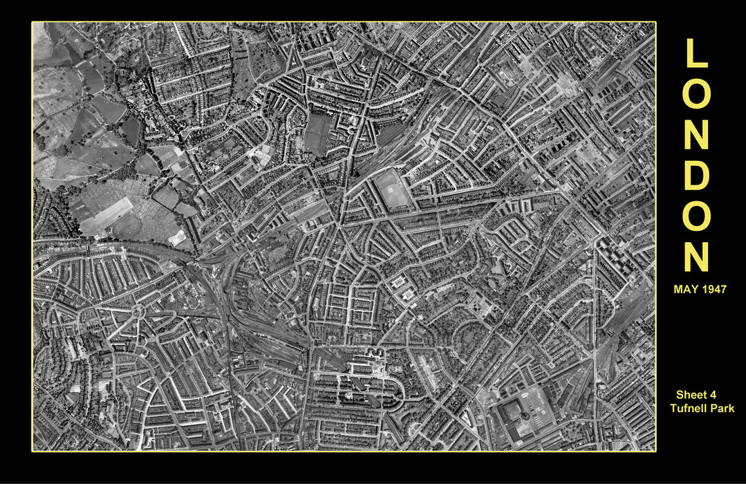 Post-War 1947 London Aerial Map - Tufnell Park