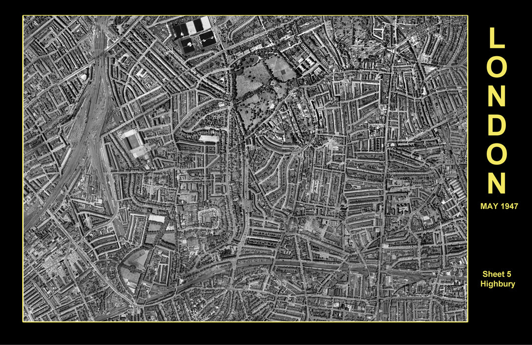 Post-War 1947 London Aerial Map - Highbury