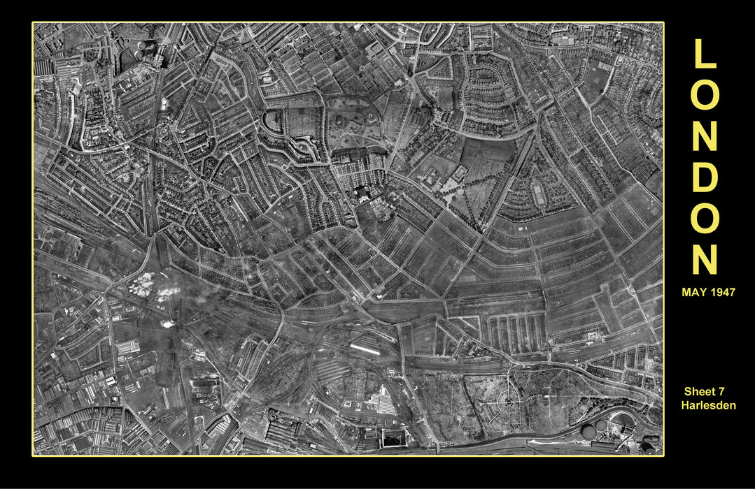 Post-War 1947 London Aerial Map - Harlesden