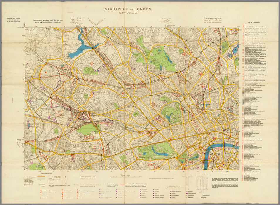 1941 German North West London Military Map