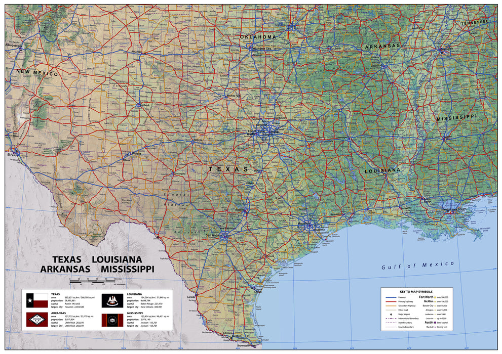Texas Louisiana Arkansas Mississippi Physical State Map I Love Maps texas-louisiana-arkansas-mississippi-physical-state-map-i-love-maps